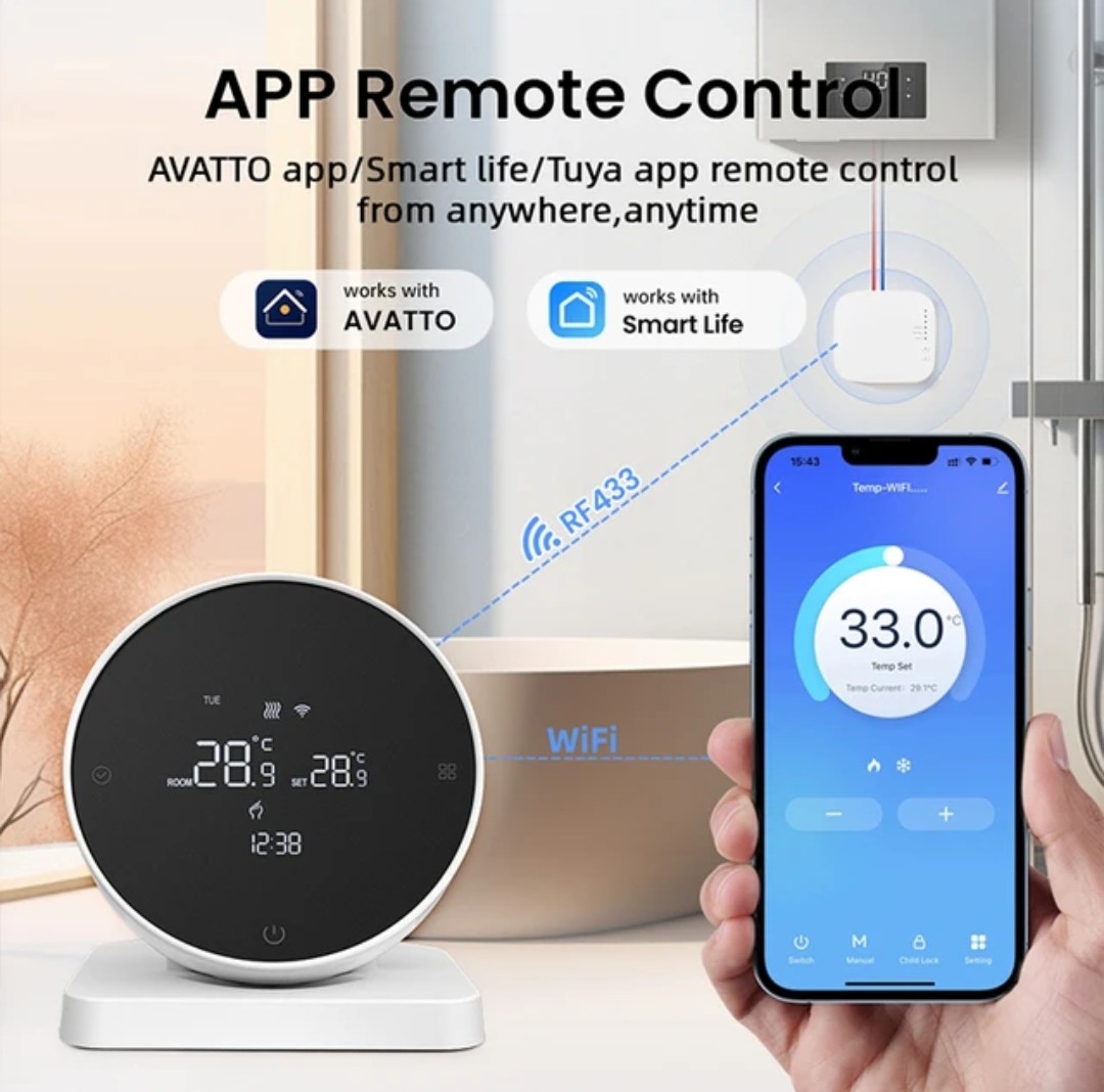 Termostat WiFi Smart touch za grijanje sa aplikacijom WT498, bežični - Image 2