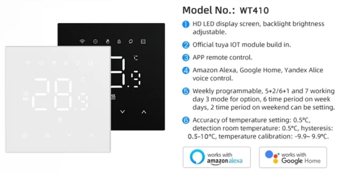 Termostat WiFi Smart touch za grijanje i hlađenje sa aplikacijom WT410, crni - Image 3